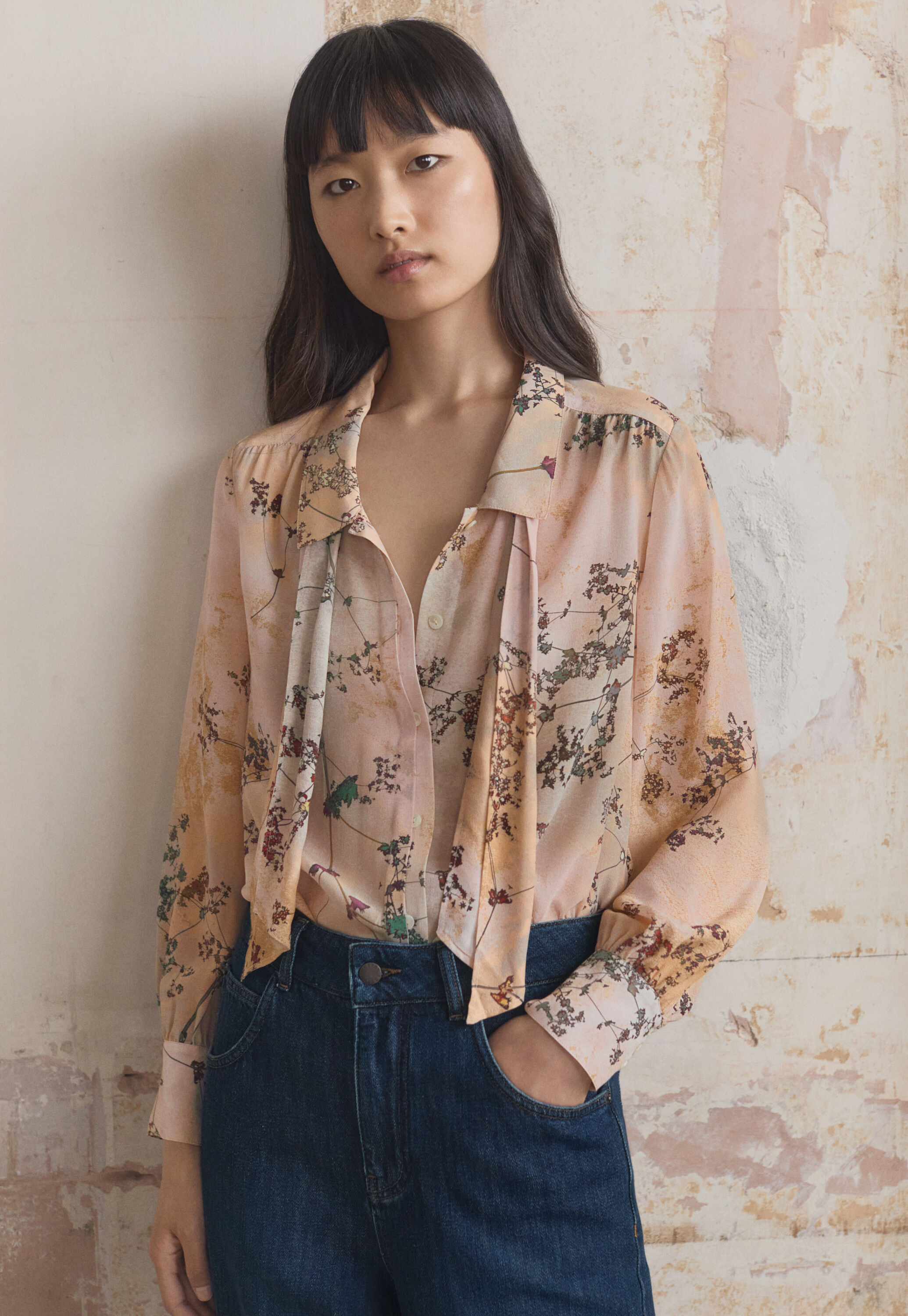Schluppenbluse mit Print