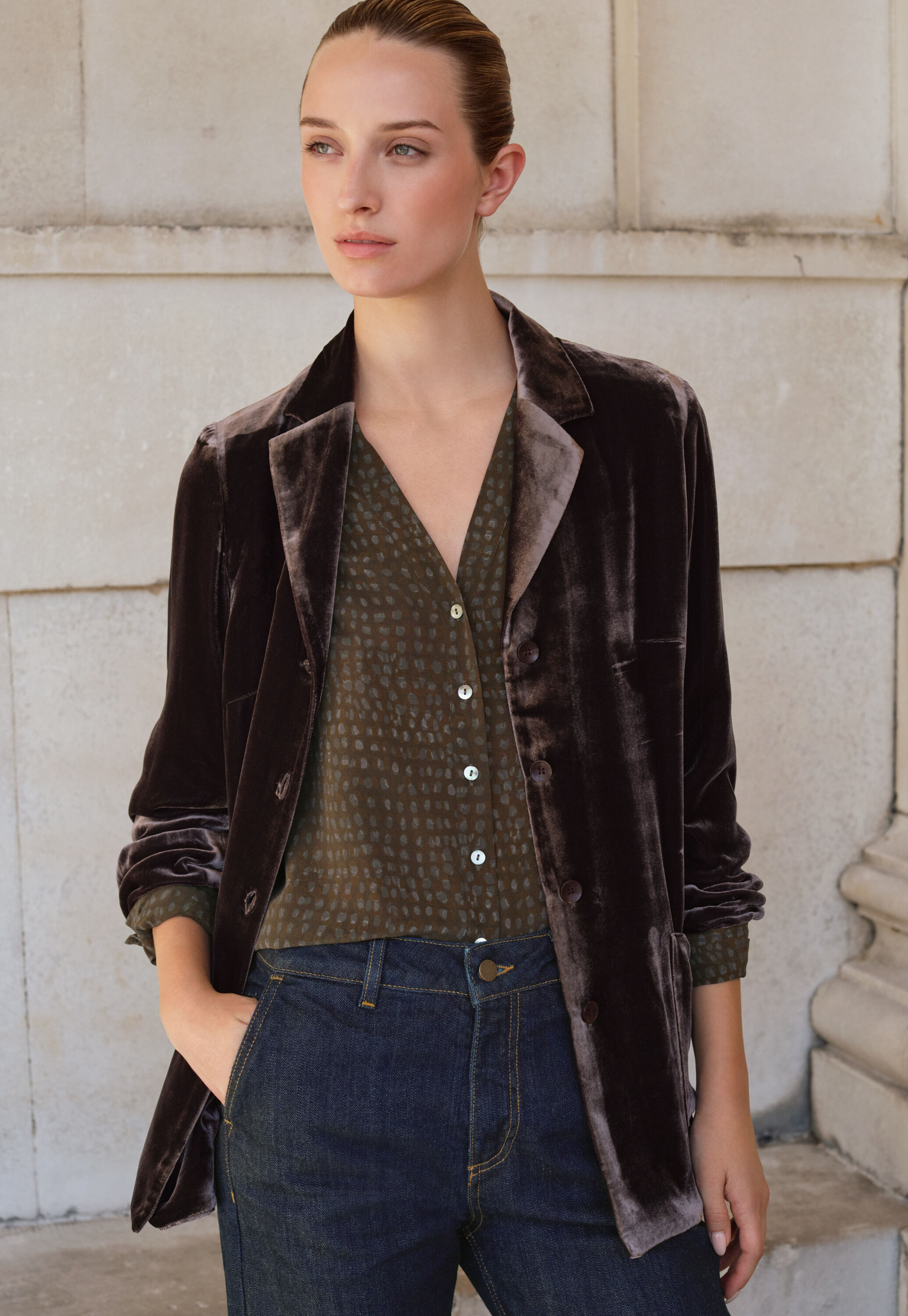 Lange Samtjacke