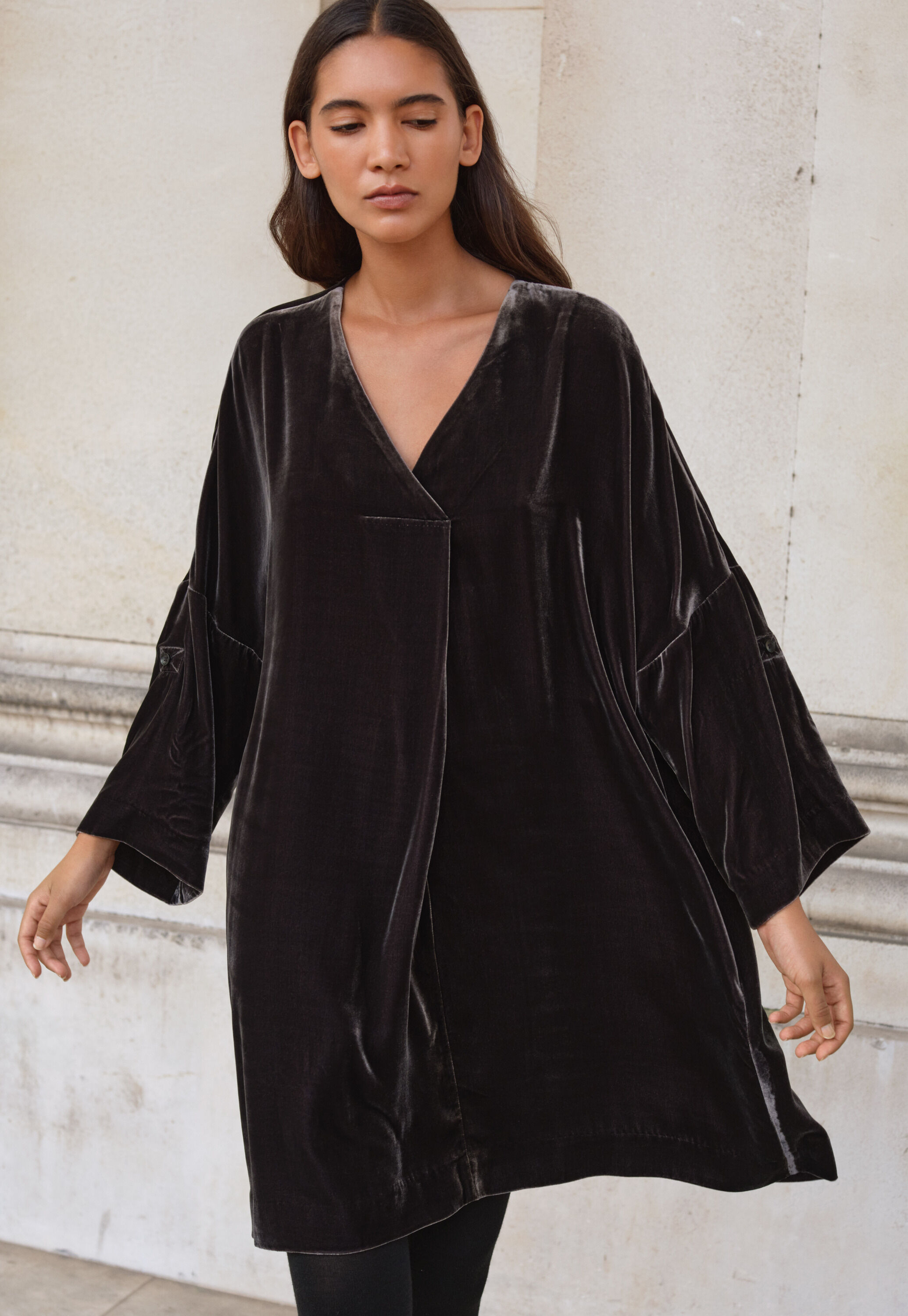Samtkleid mit V-Ausschnitt