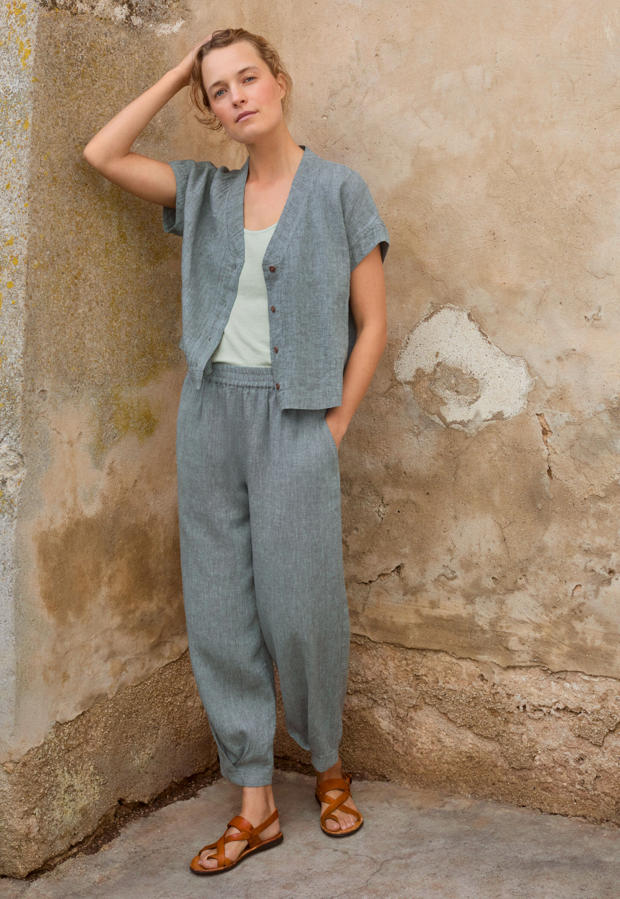 Schmal zulaufende Crinkle-Hose