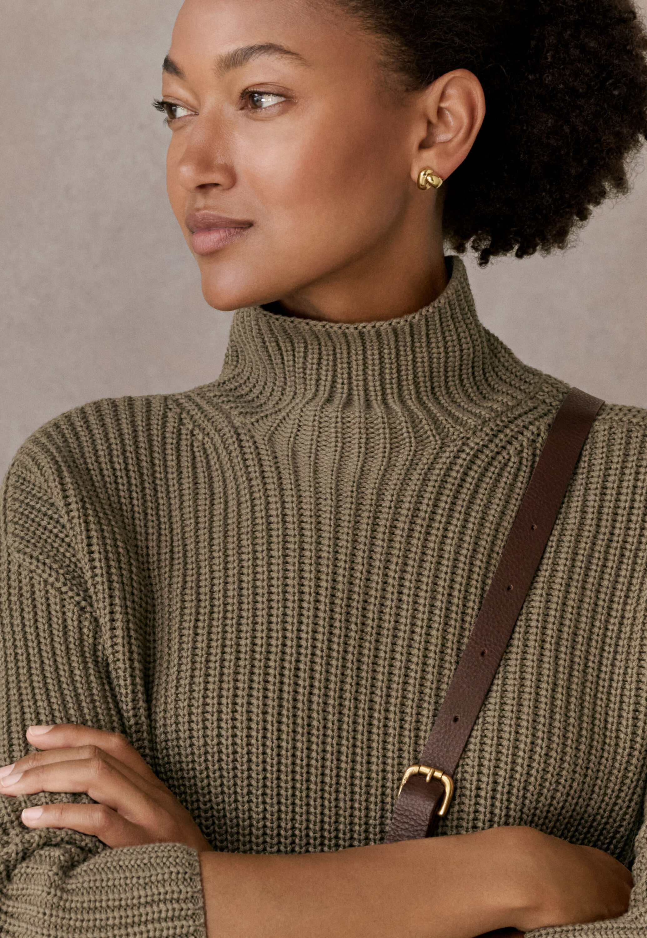 Pullover mit Trichterkragen, Khaki, large