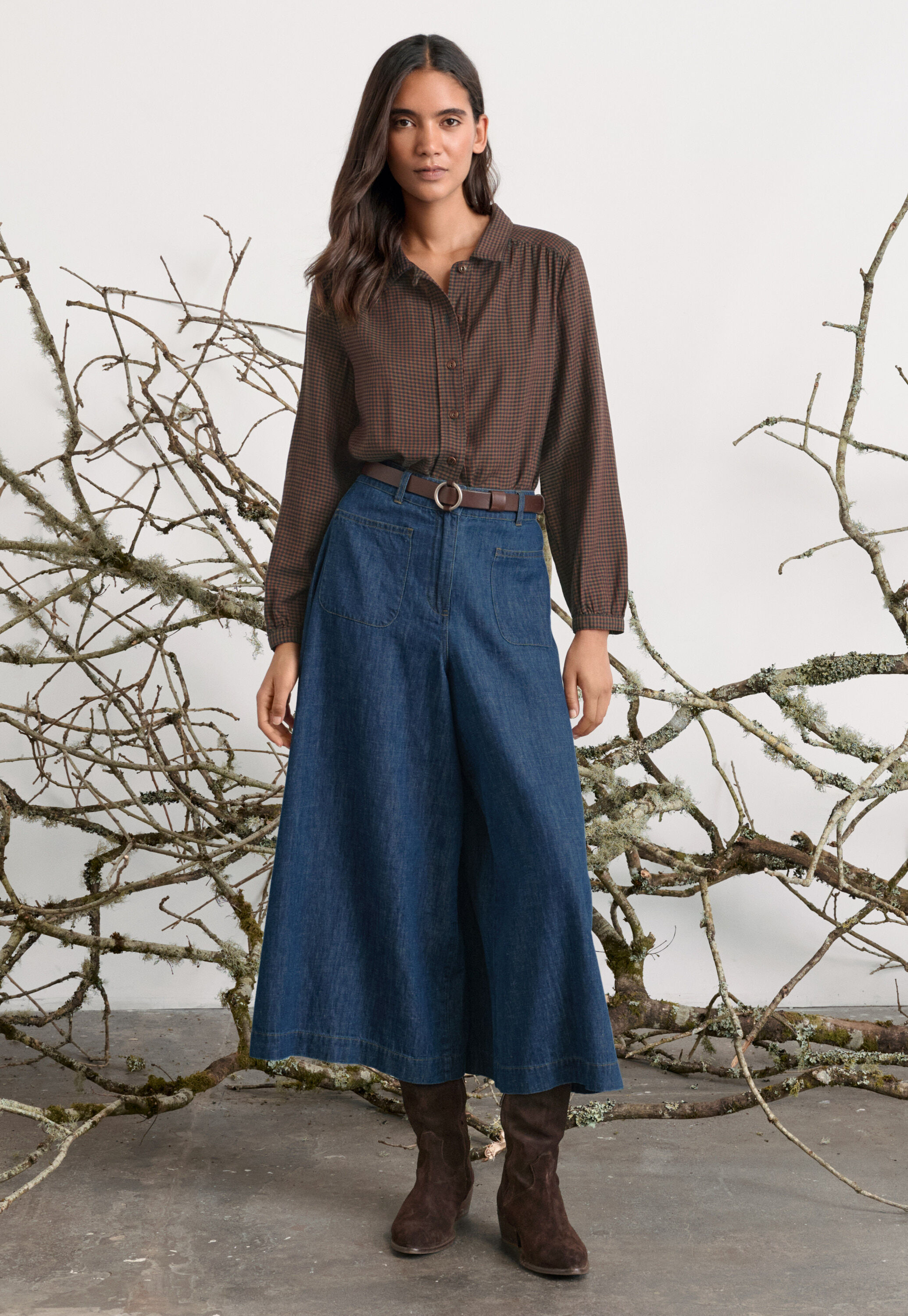 Indigo-gef&auml;rbte Culotte, Dunkles Denimblau, large