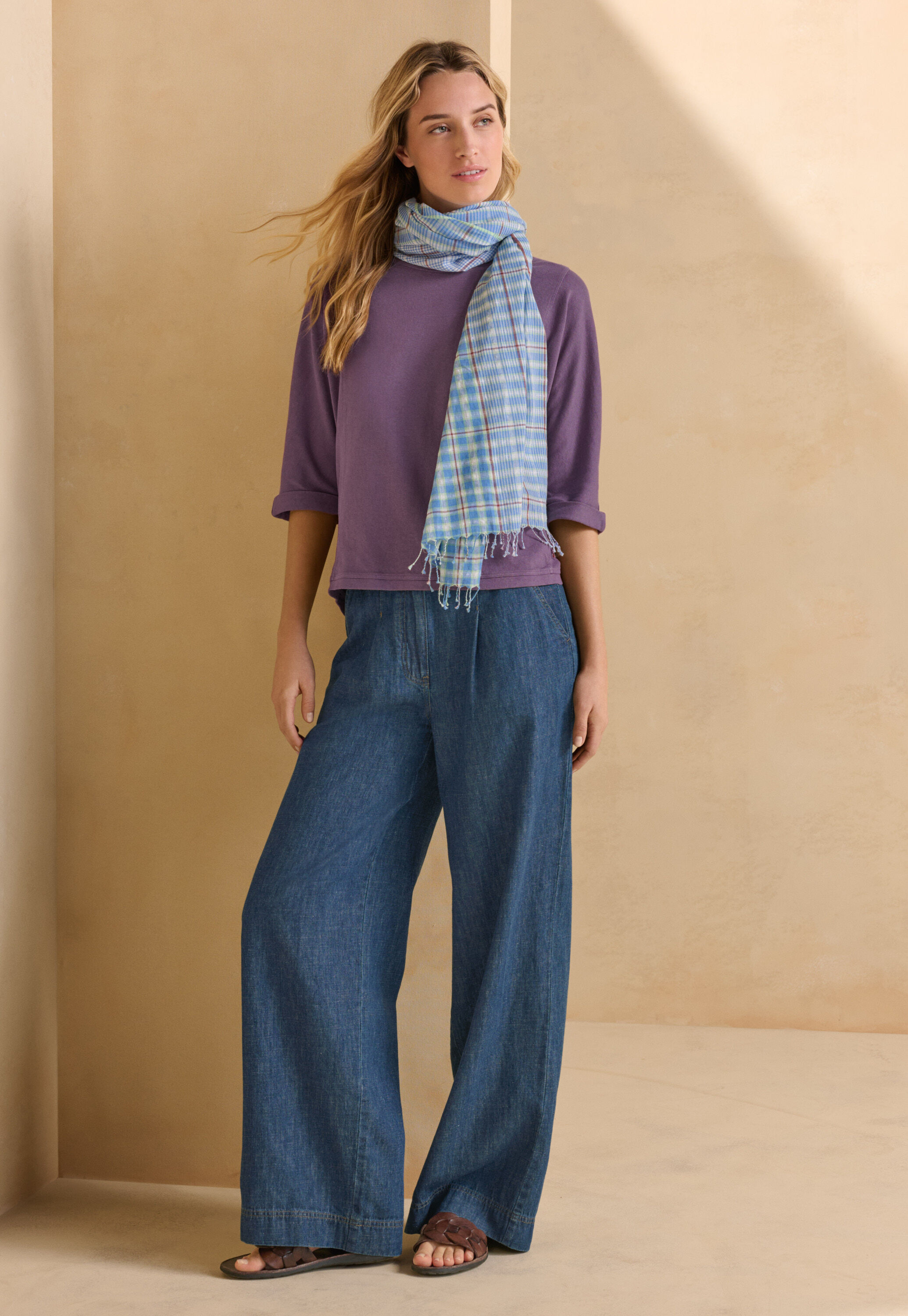 Indigo-gef&auml;rbte weite Hose, Dunkles Denimblau, large