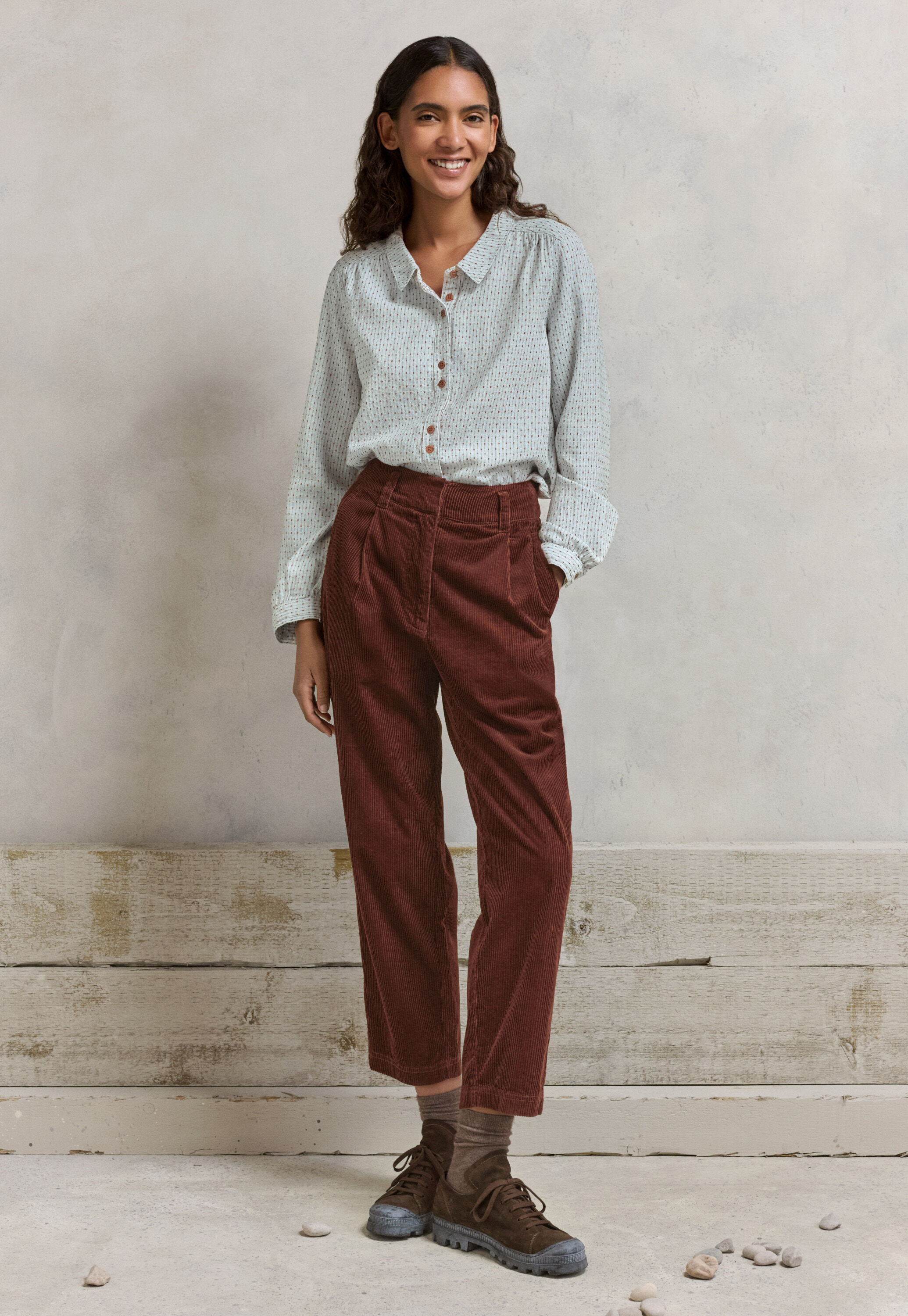 Bluse in Strichmuster-Webung