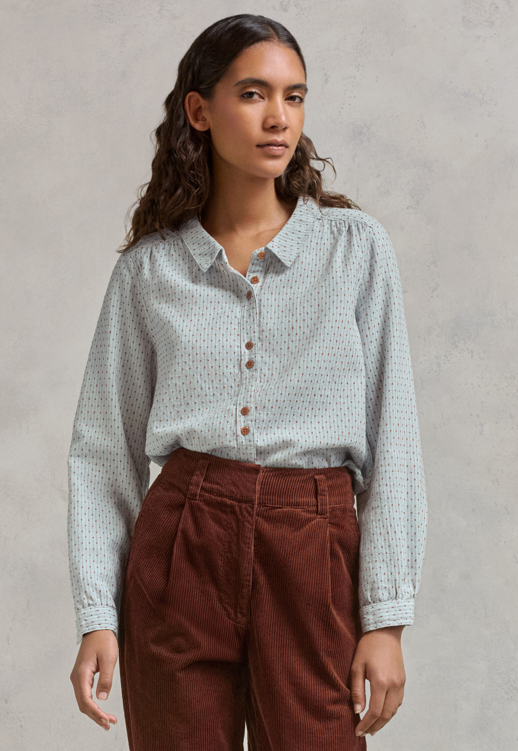 Bluse in Strichmuster-Webung