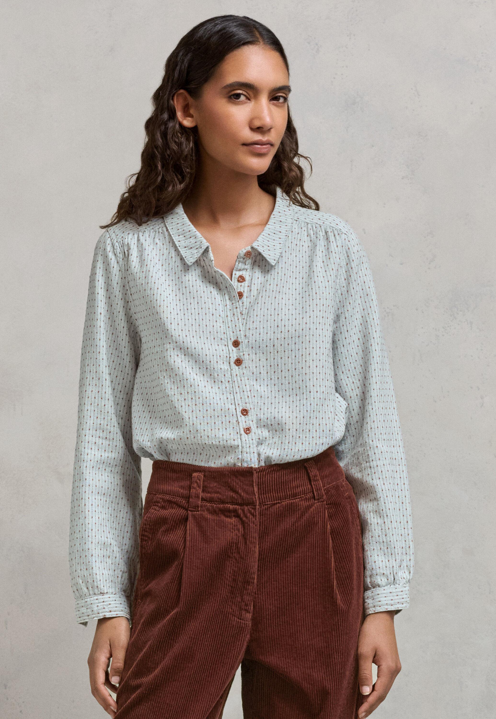 Bluse in Strichmuster-Webung