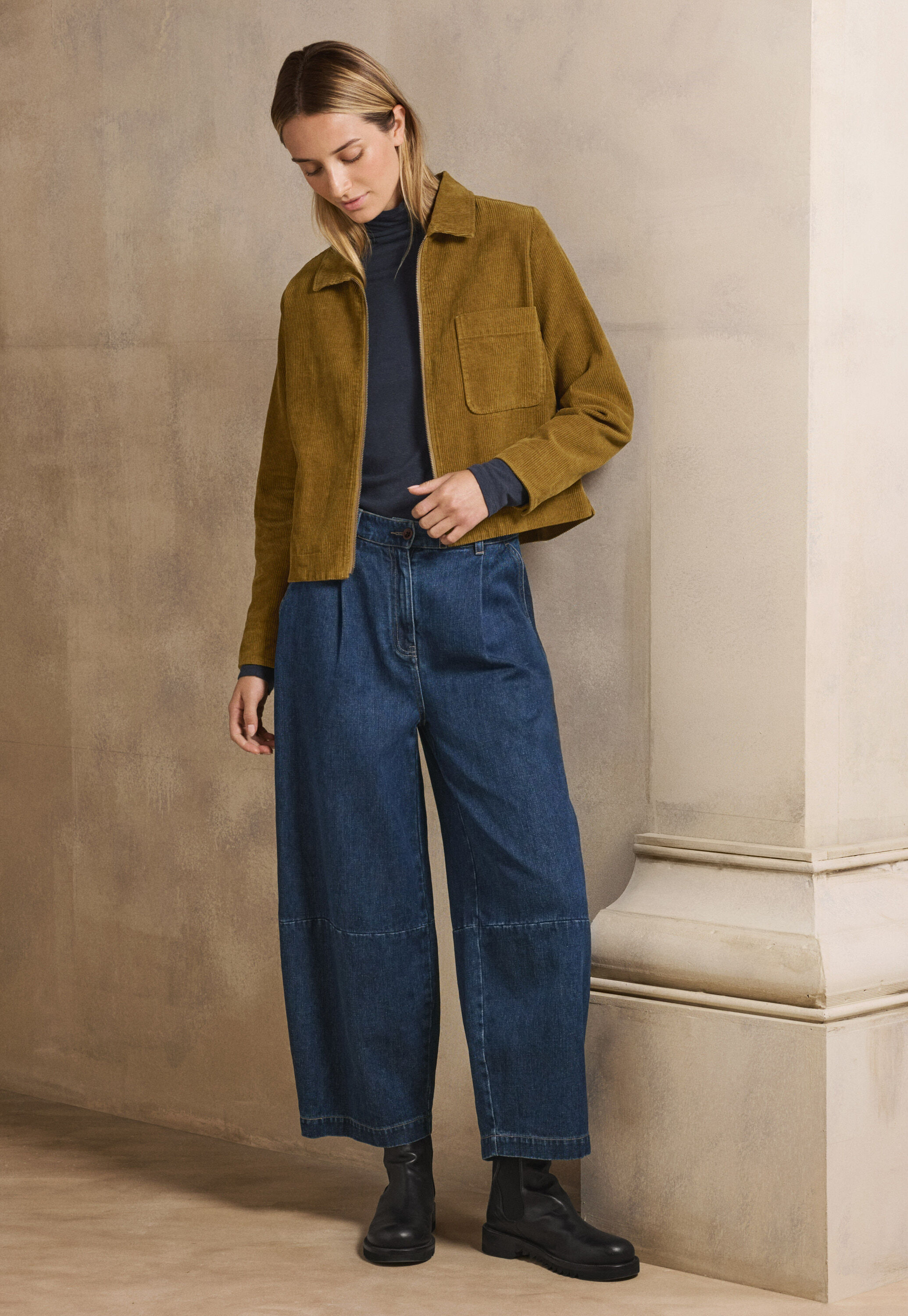Barrel-Leg-Hose, Dunkles Denimblau, large