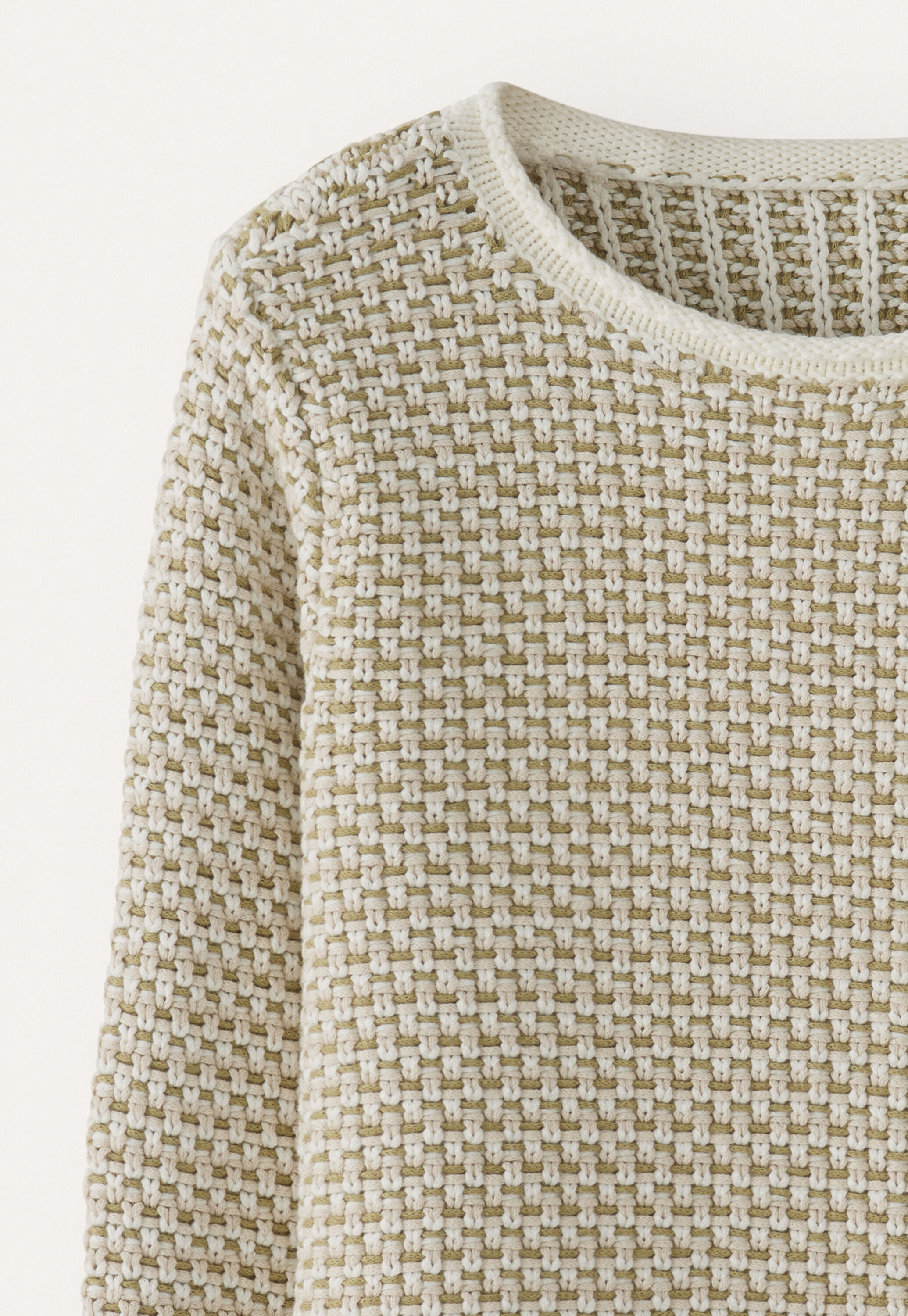 Kastiger Pullover mit Inlaymuster, Creme/Salbei, large