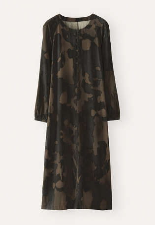 Bedrucktes Kleid mit Rundhalsausschnitt, Tinte/Braun, webstill
