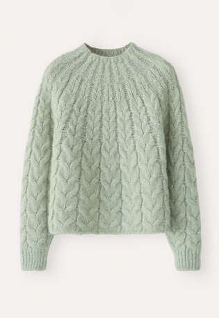 Zopfmusterpullover, Blasser Thymian, webstill