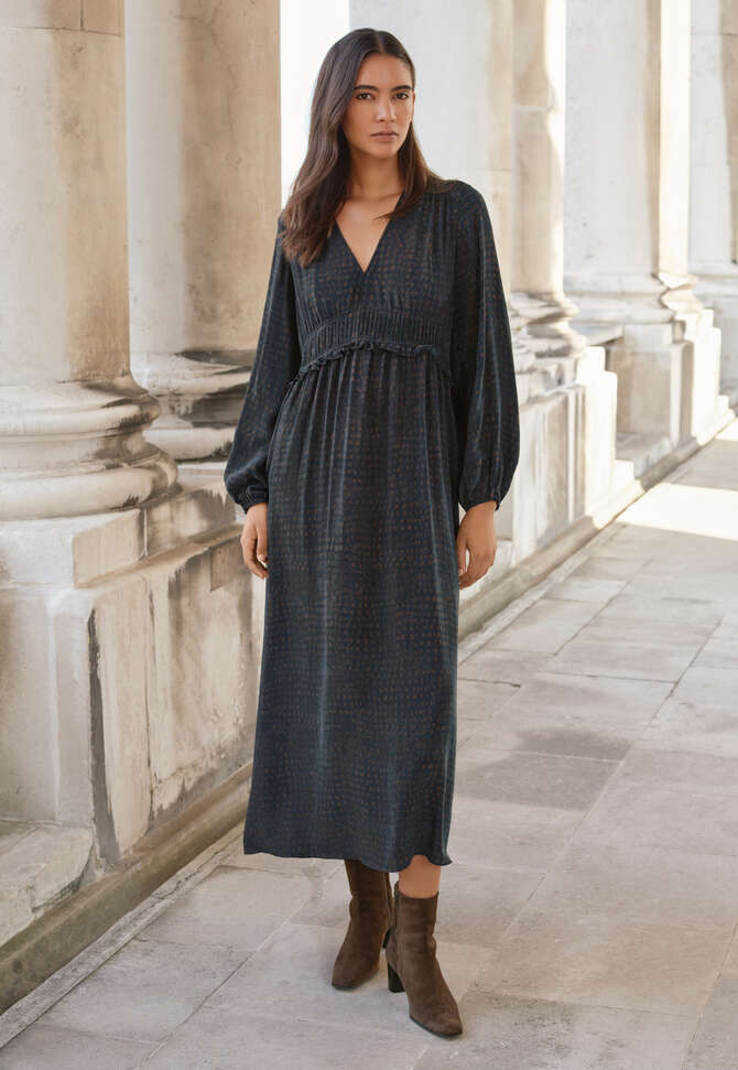 Kleid mit Faltendetail, Aquamarin-Braun, completeTheLook