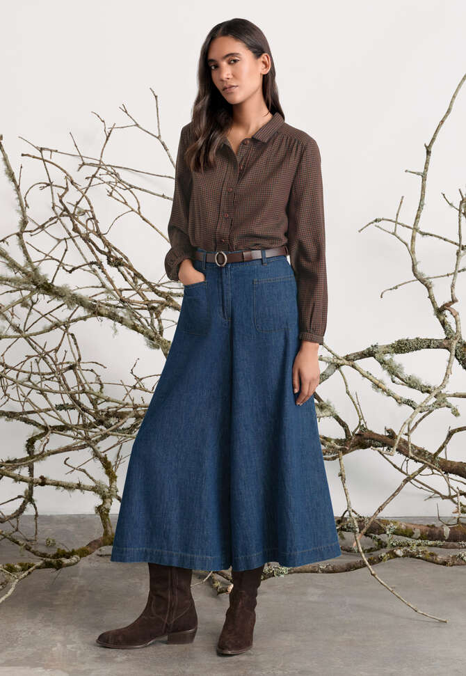 Indigo-gef&auml;rbte Culotte, Dunkles Denimblau, completeTheLook