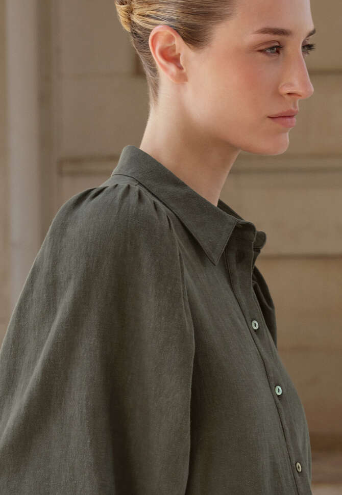 Bluse mit gerafften &Auml;rmeln, Dukles Khaki, completeTheLook
