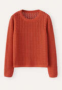 H&auml;kelpullover, Zinnoberrot, webstill