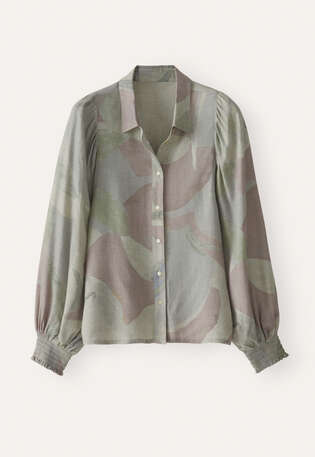 Bedruckte Bluse, Grau/Rosa, webstill