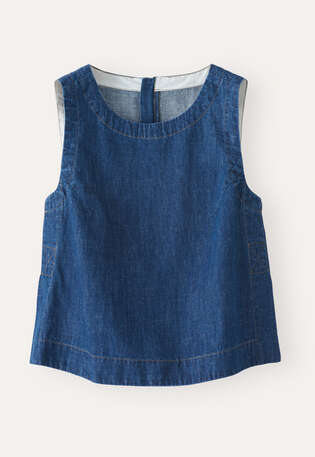 Indigo-gef&auml;rbtes &auml;rmelloses Oberteil, Dunkles Denimblau, webstill