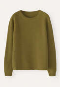 Gerippter Pullover mit Rundhalsausschnitt, Flechtengr&uuml;n, webstill