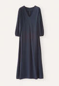 Langes Kleid mit V-Ausschnitt, Mitternacht, webstill