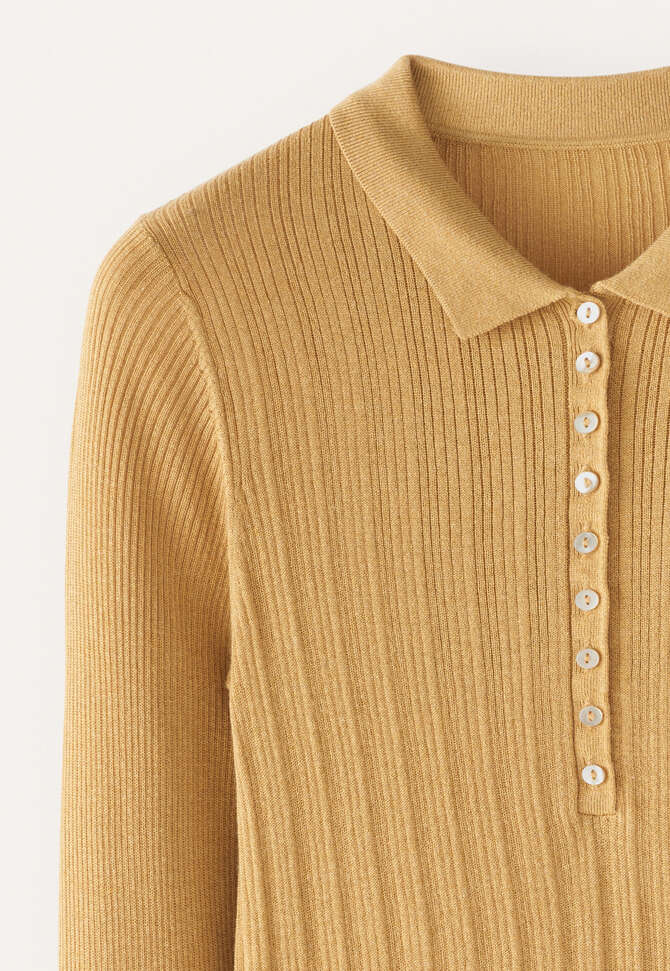 Gerippter Polo-Pullover, Honiggelb, completeTheLook