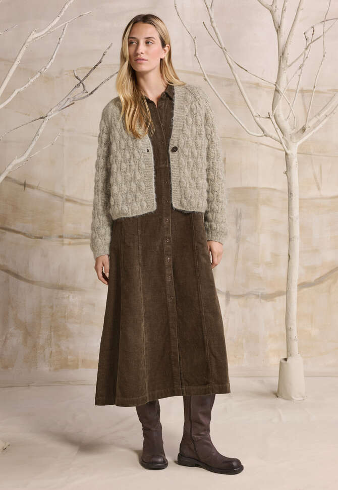 Handgestrickter Cardigan, Rehbraun/Grau, completeTheLook