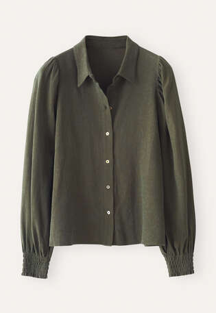 Bluse mit gerafften &Auml;rmeln, Dukles Khaki, webstill