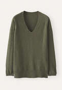Pullover mit V-Ausschnitt, Dunkles Oliv, webstill