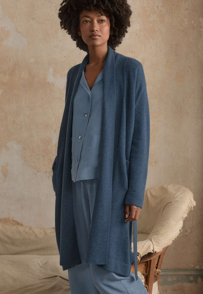 Gestrickter Morgenmantel, Baltic-Blau, completeTheLook