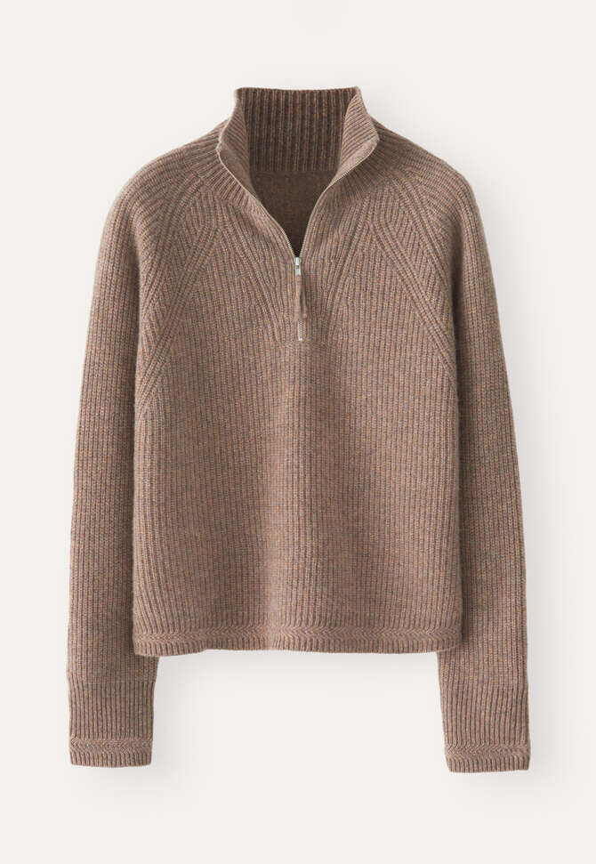 Pullover mit Frontrei&szlig;verschluss, Caf&eacute; Latte, completeTheLook