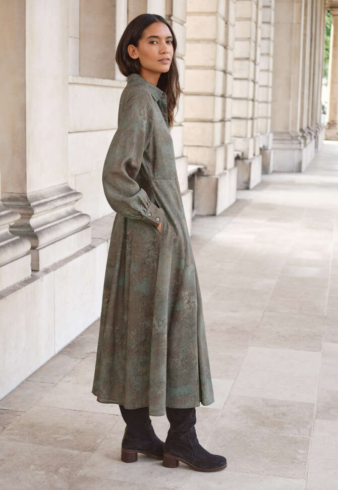 Kleid mit ausgestelltem Saum, Salbeigrau, completeTheLook
